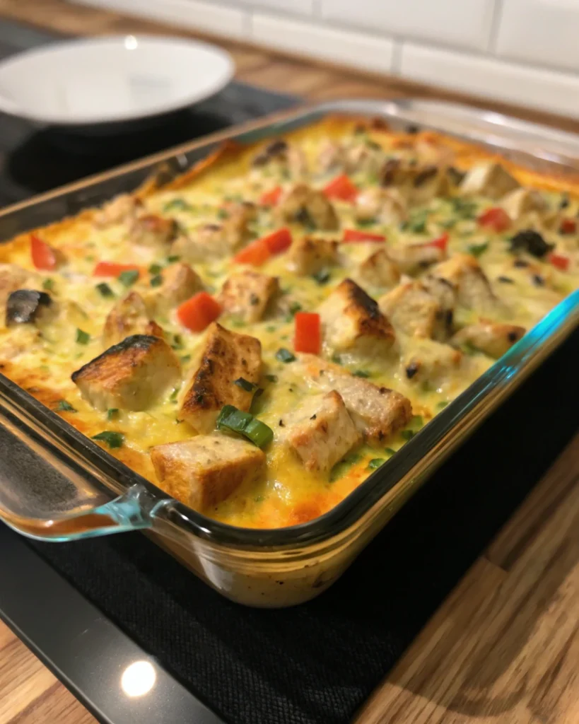 Delicious baked chicken casserole with vegetables