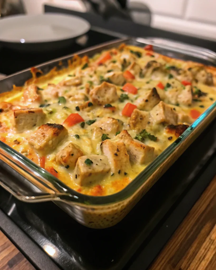 Close-up of a creamy chicken casserole