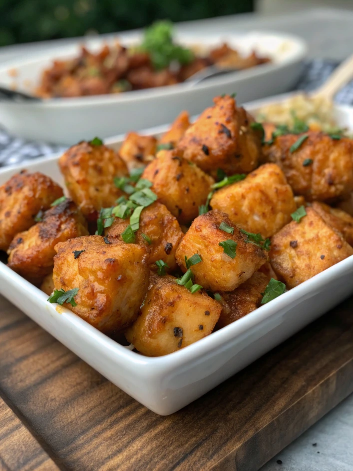 Delicious golden-brown fried chicken bites garnished with fresh parsley