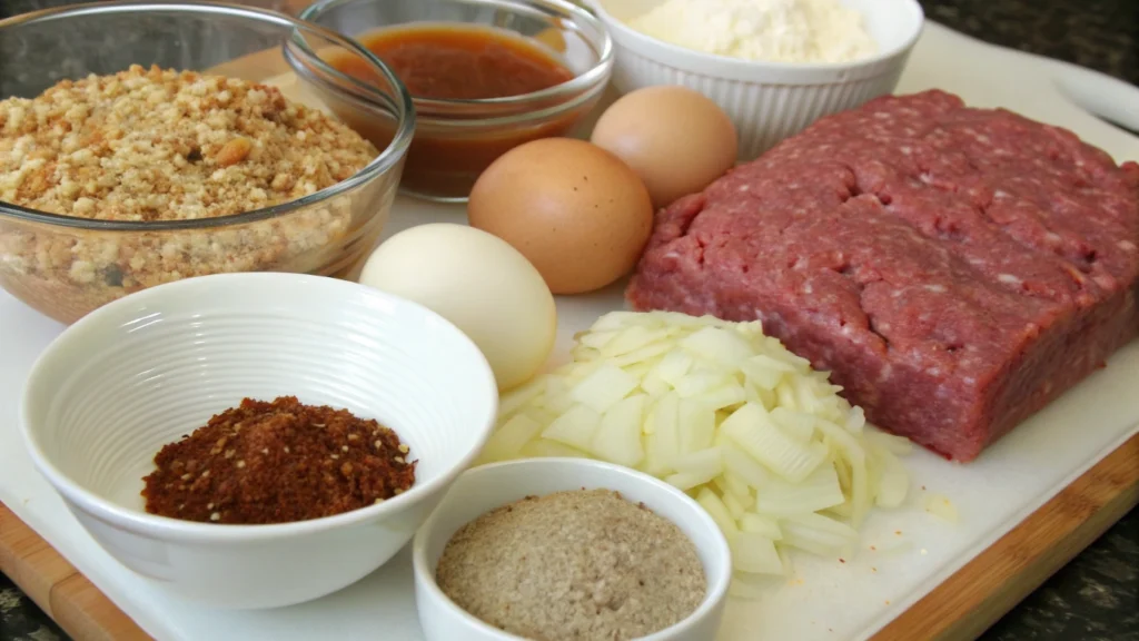 Sliced Lipton Onion Soup Meatloaf on a cutting board with fresh herbs