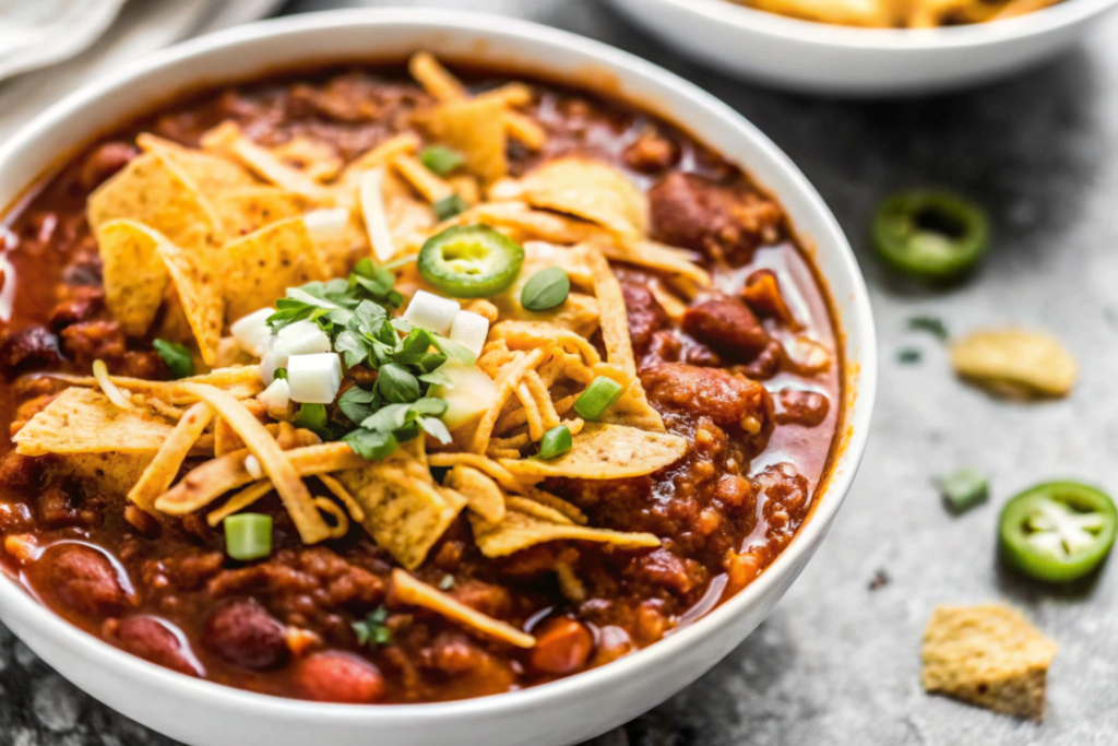 Ingredients for taco soup frios neatly arranged on a wooden countertop, including ground beef, black beans, corn, diced tomatoes, taco seasoning, and heavy cream.