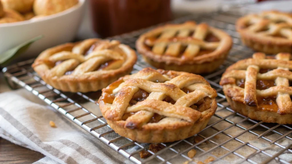 Assortment of apple pie cookies on a wooden surface