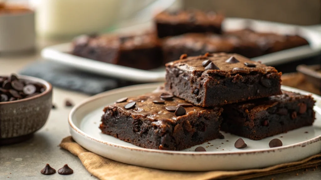 Plate of warm, fudgy black bean brownies