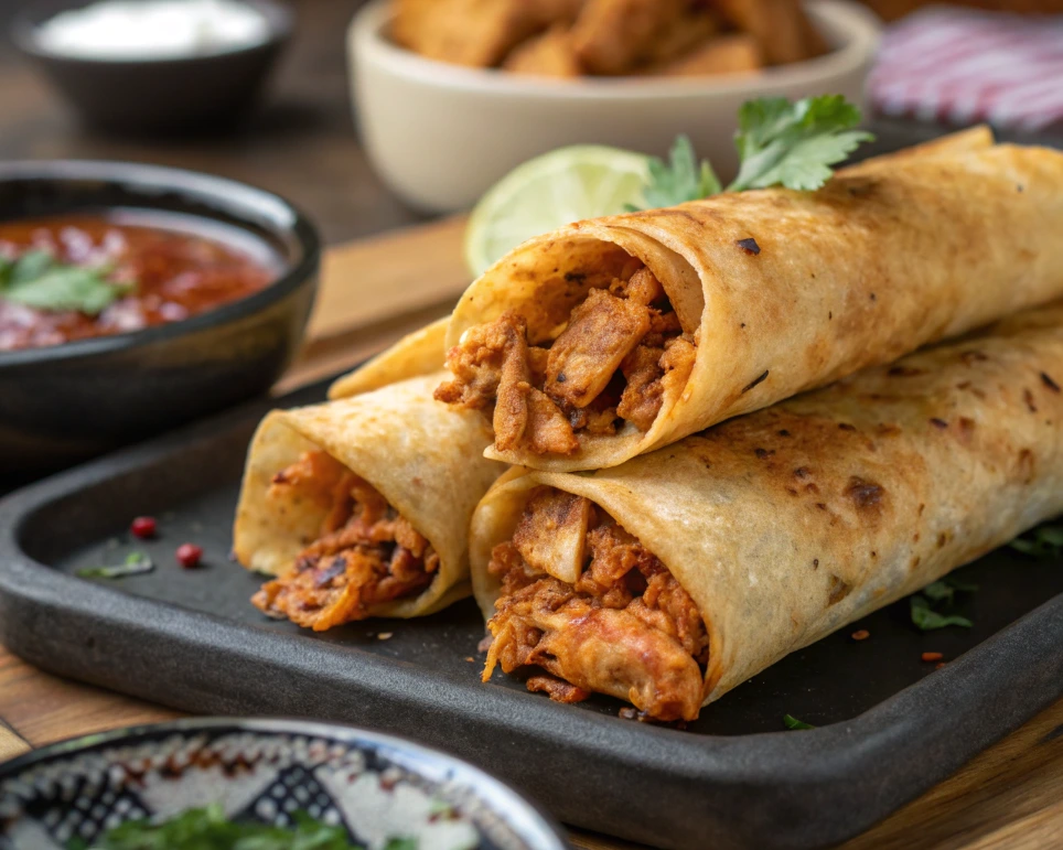 Chipotle Chicken Taquitos with Dipping Sauces