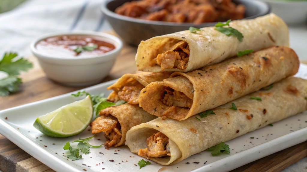 Closeup of Chipotle Chicken Taquitos