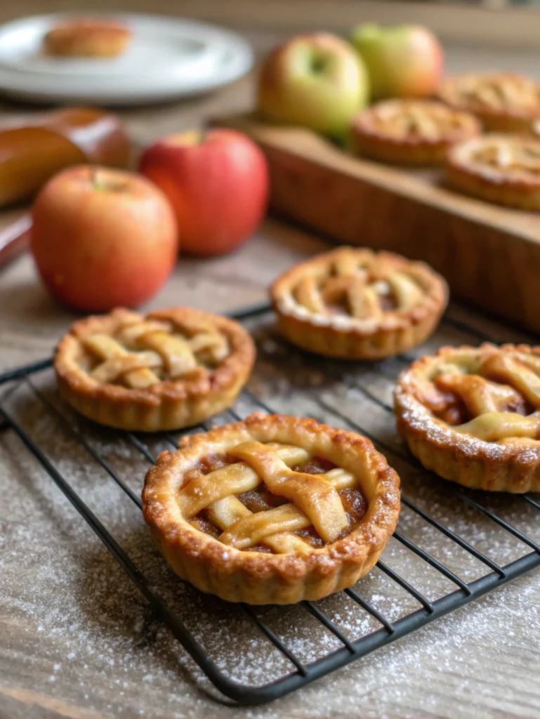 Freshly baked apple pie cookies cooling on a wire rack