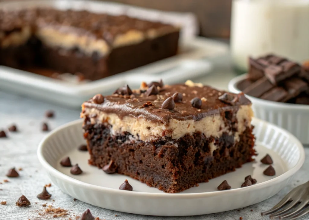 A full pan of homemade chocolate poke cake