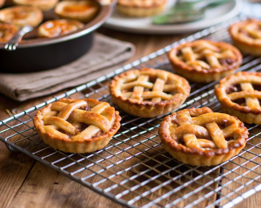 Freshly baked apple pie cookies on a cooling rack