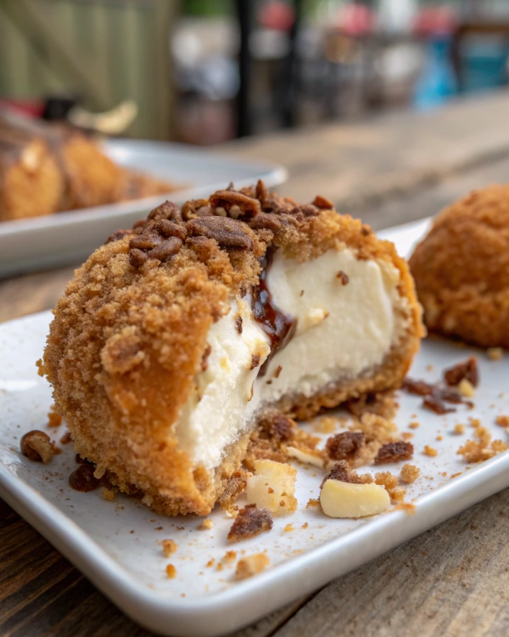 Delicious Mexican fried ice cream with a crispy coating and creamy filling