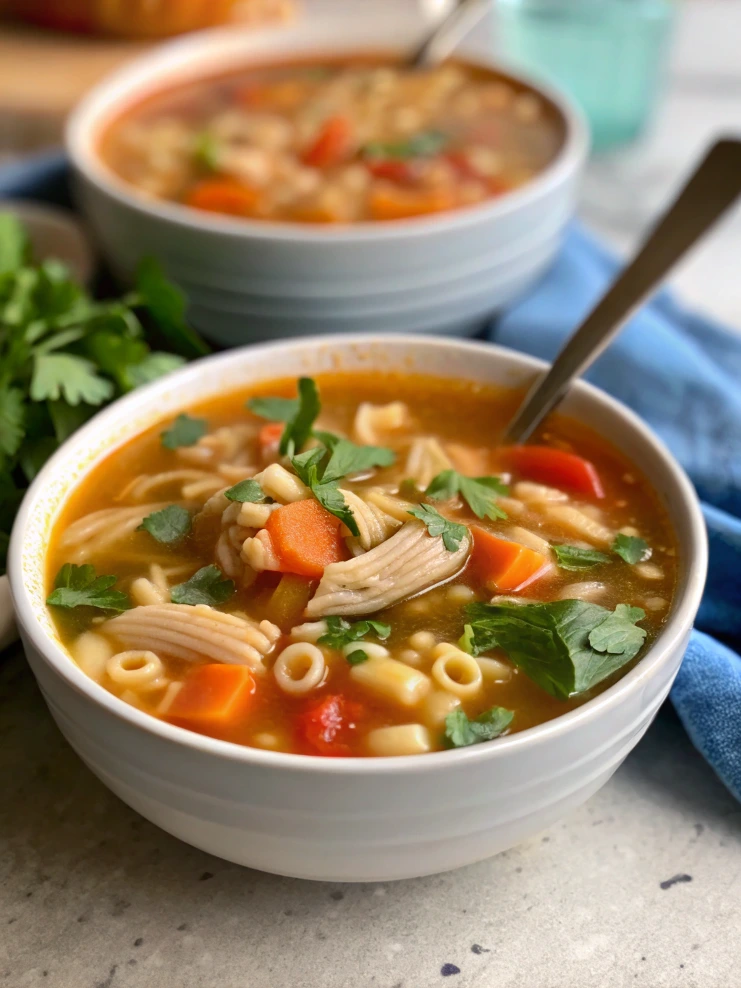 Hearty Marry Me Chicken Soup in a white bowl