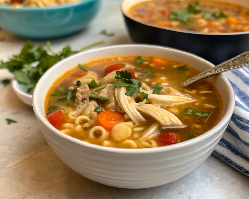 Multiple bowls of Marry Me Chicken Soup on a table