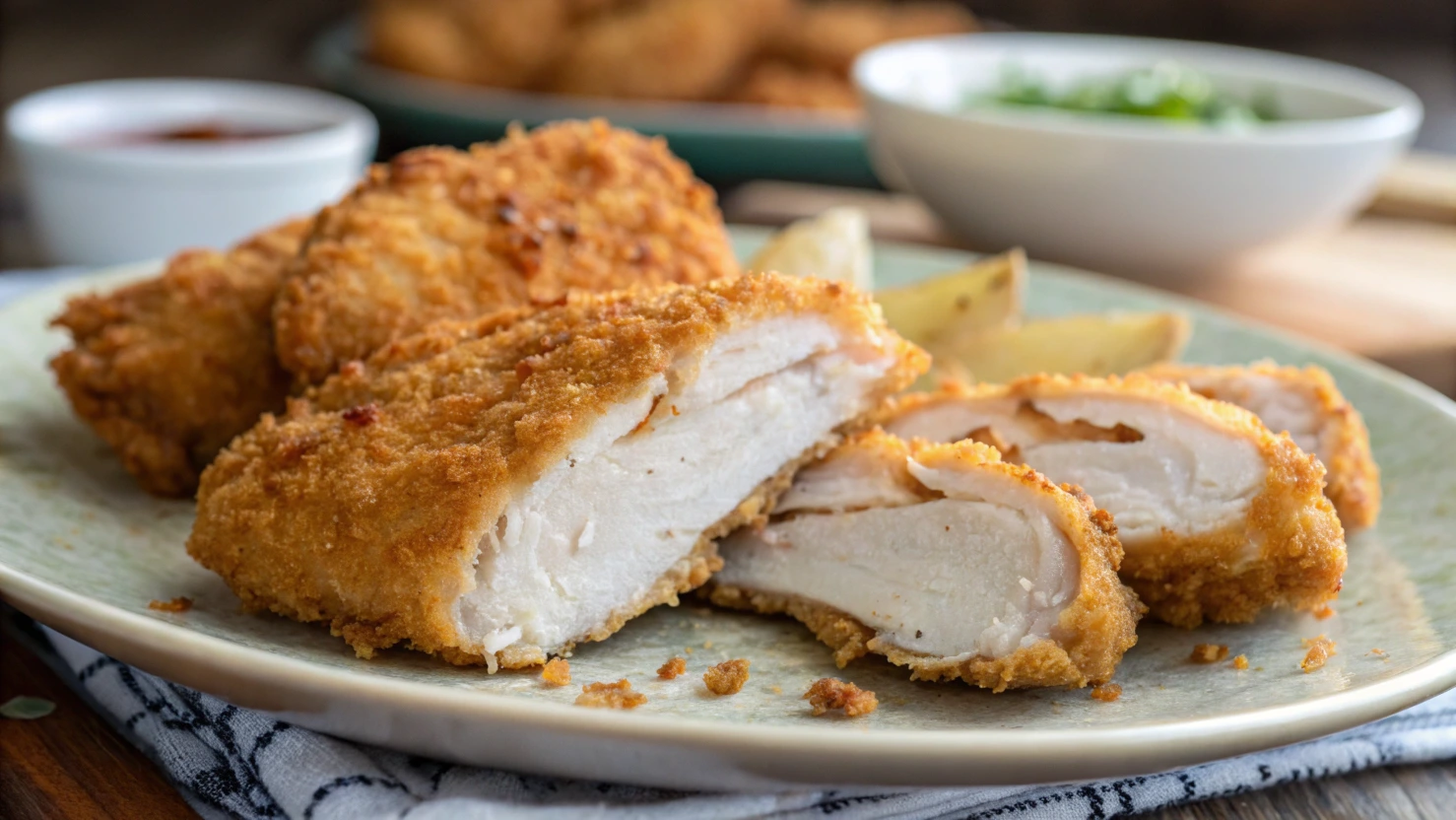 Closeup of crispy panko breaded chicken