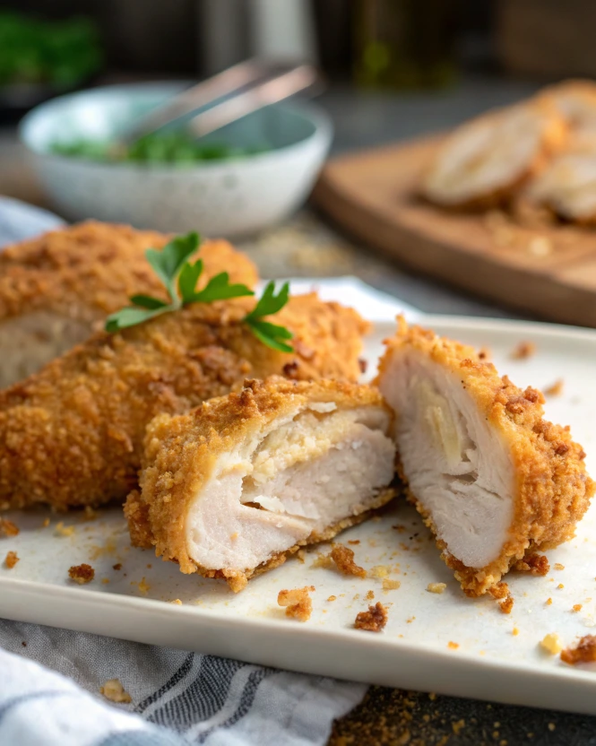 Crispy panko breaded chicken with golden crust