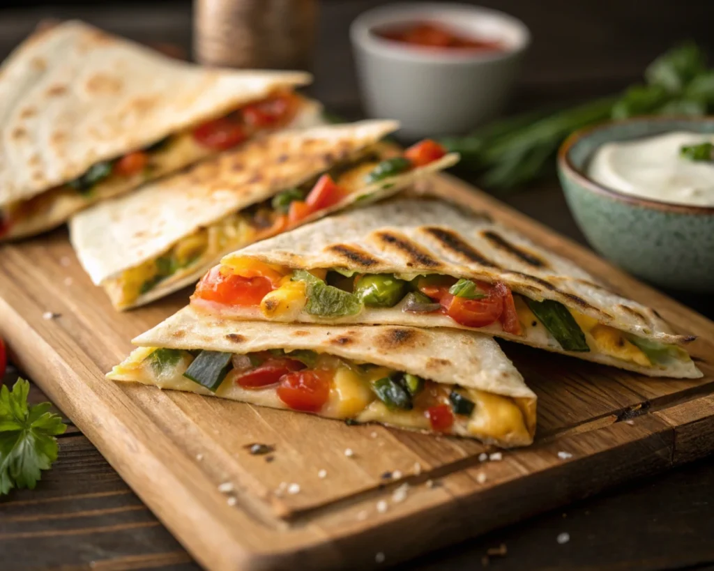 Roasted vegetable quesadilla with side dishes