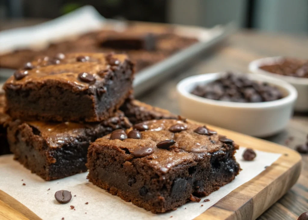 Stack of freshly baked black bean brownies