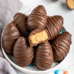 Chocolate-covered peanut butter eggs with a creamy filling