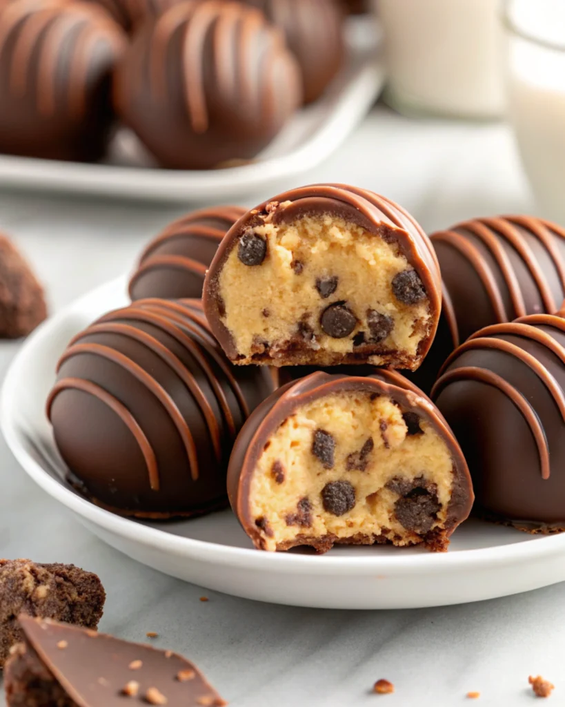 Platter of chocolate chip cookie dough brownie bombs