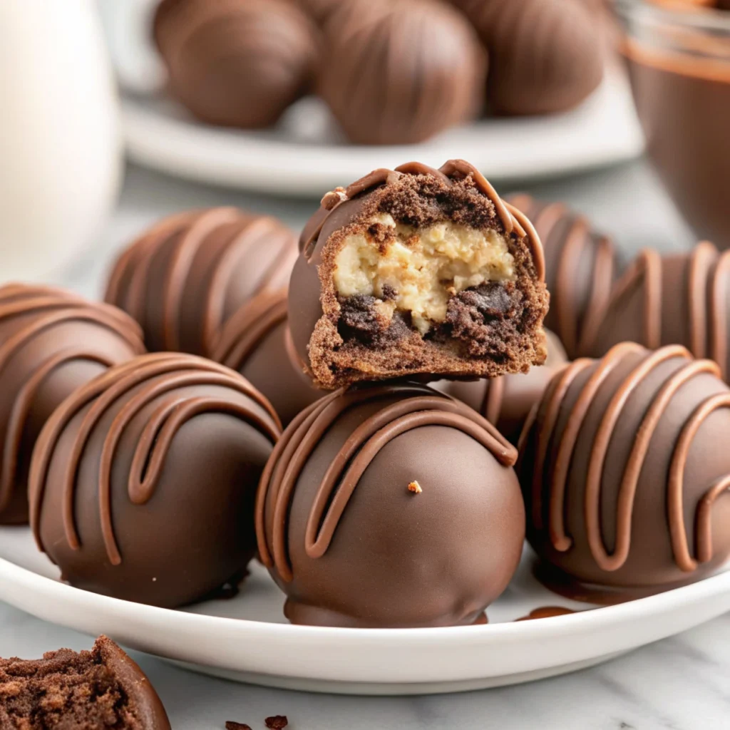 Platter of freshly baked chocolate chip cookie dough brownie bombs