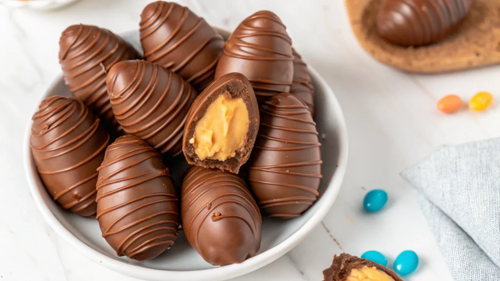 Close-up of a single peanut butter egg