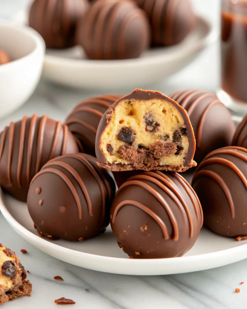 Close-up of a chocolate chip cookie dough brownie bomb